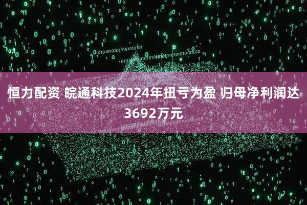 恒力配资 皖通科技2024年扭亏为盈 归母净利润达3692万元